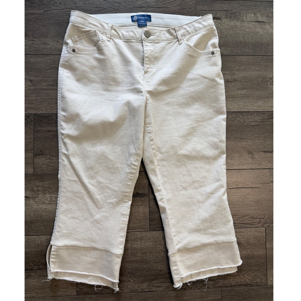 Democracy Ab Solution Cream Cropped Capri Jeans 16W Raw Hem Side Slit